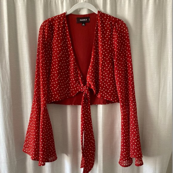 Red and White Polkadot Tie Blouse - Picture 1 of 2